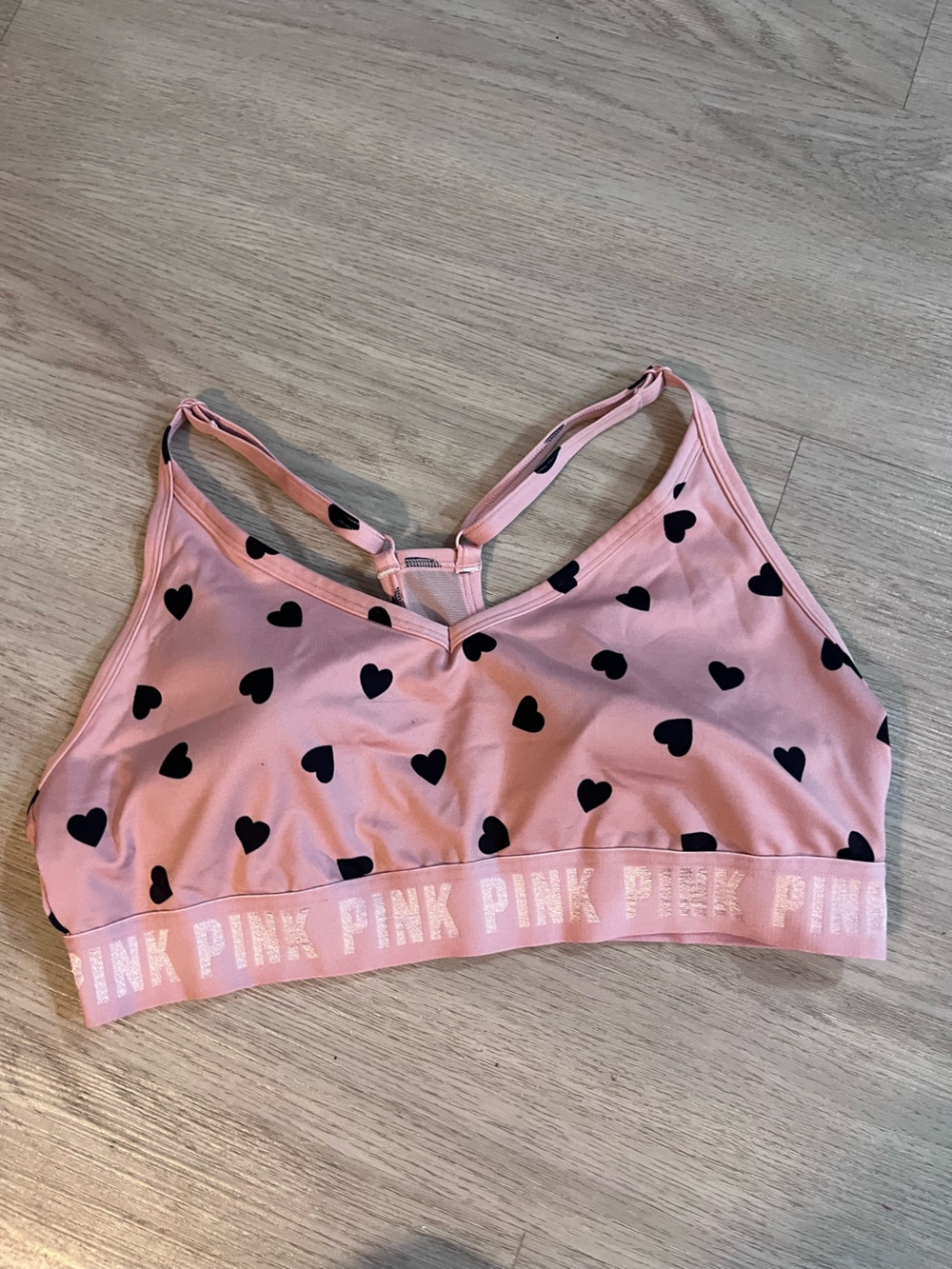 Victoria's Secret Pink Heart-Print Bralette in Light Pink and Black Large